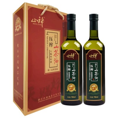 厂家批发750ML两瓶装物理压榨山茶油礼盒装1箱6盒野生山茶籽油图5