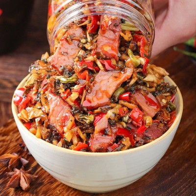 贴牌定制腊肉外婆菜咸菜芥菜预制菜熟食外婆菜开胃下饭菜香辣瓶装图3